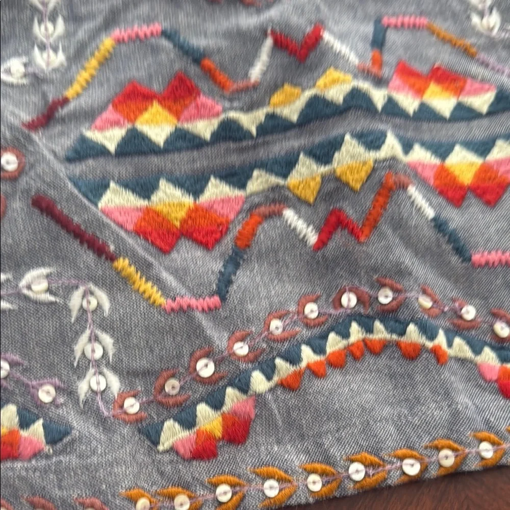 Antik Batik Yellow and Blue Embellished Mini Pencil Skirt Resort Wear
